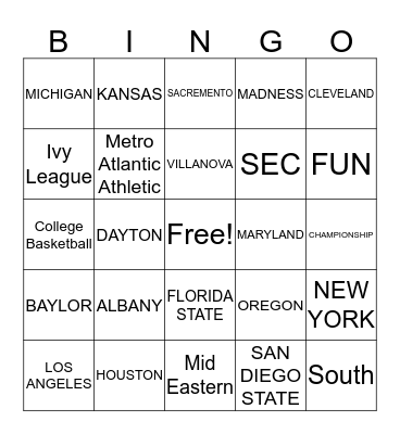 March Madness Bingo Card