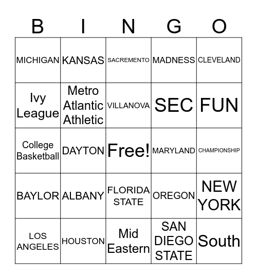 March Madness Bingo Card