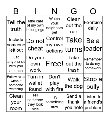 Girl Scout Law Bingo Card