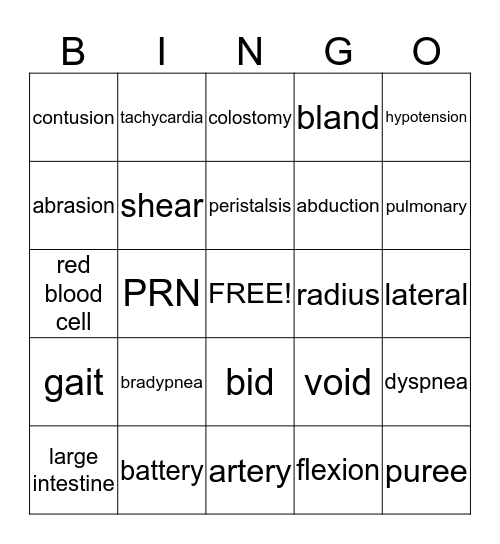 CNA Bingo Card