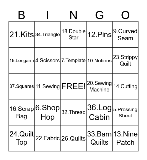 Country Living Quilts Bingo Card