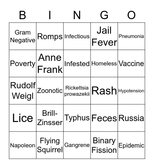 Typhus Bingo Card