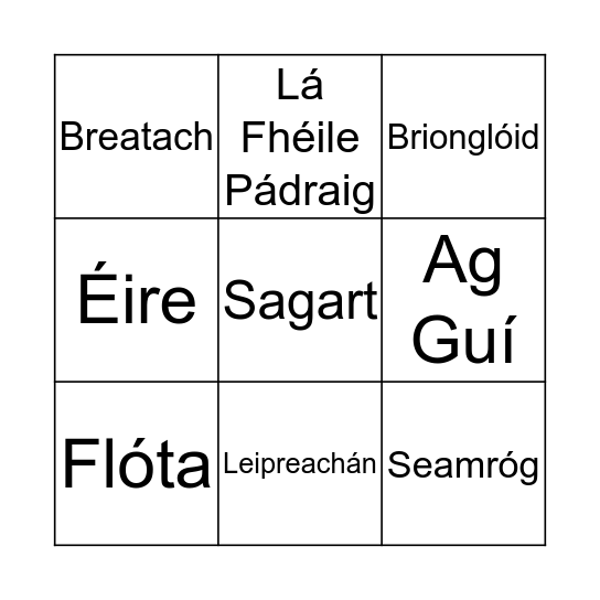 Lá Fhéile Pádraig Bingo Card