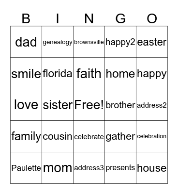 Family Bingo Card