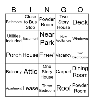 Housing Bingo Card