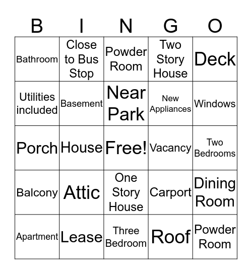 Housing Bingo Card