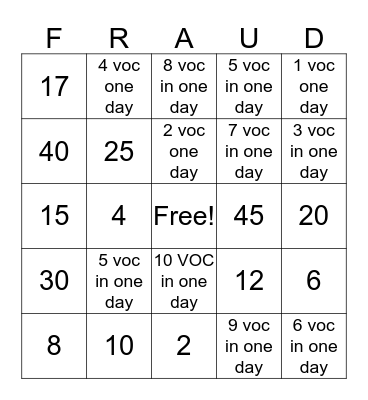 Untitled Bingo Card