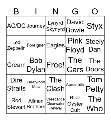Classic Rockers Bingo Card