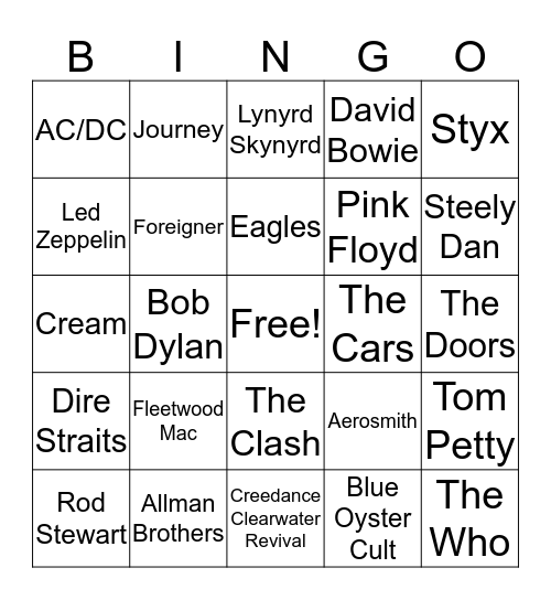 Classic Rockers Bingo Card