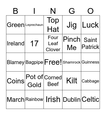 St. Patrick's Day Bingo Card