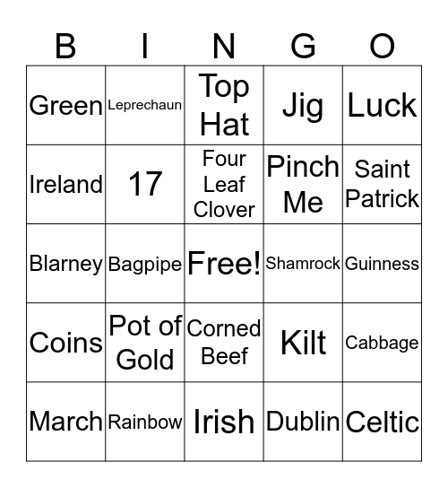 St. Patrick's Day Bingo Card