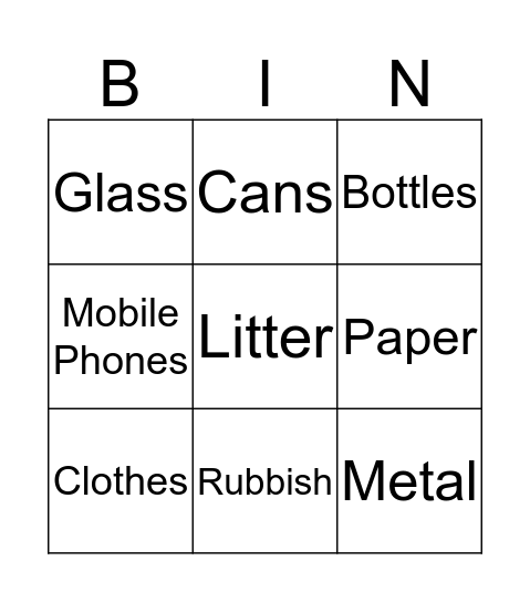 Reduce, Reuse and Recycle Bingo Card