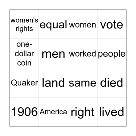 Susan B. Anthony - 2.0 Bingo Card