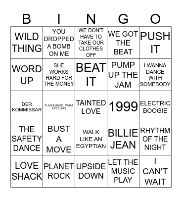 80'S DANCE Bingo Card