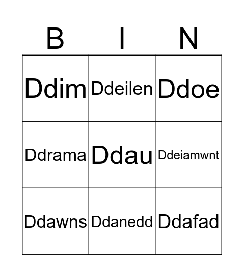 Llythrennau Dwbl "Dd" Bingo Card