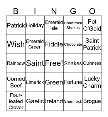 Shamrock Bingo Card