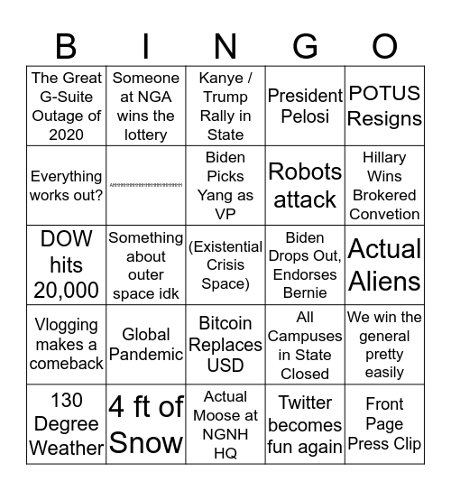 Existential Angst Bingo Card