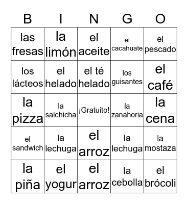 Comida Bingo Card