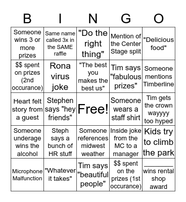 Perfects Party Bingo Card