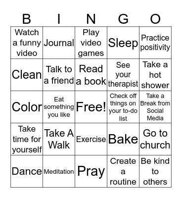 Self-Care Bingo Card