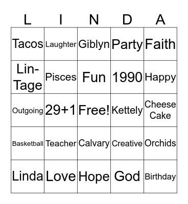 Happy 30th - 1990 Lin-Tage Bingo Card