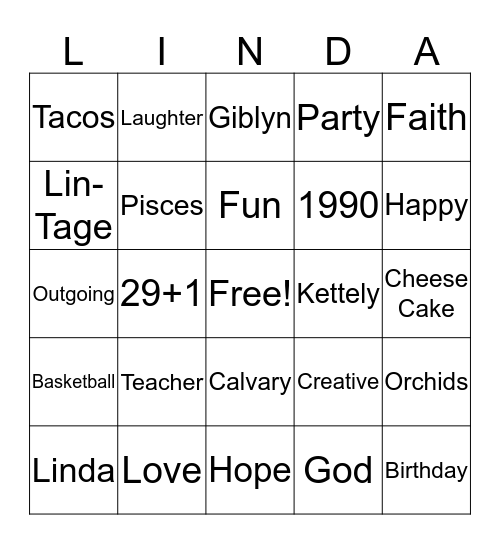 Happy 30th - 1990 Lin-Tage Bingo Card