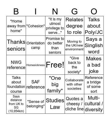 SingSoc AGM 2020 Bingo Card