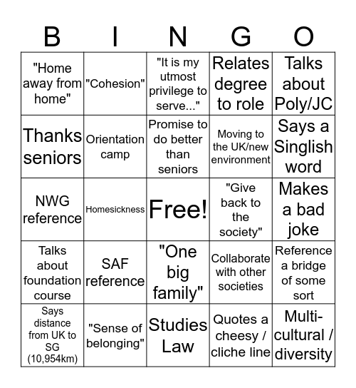 SingSoc AGM 2020 Bingo Card