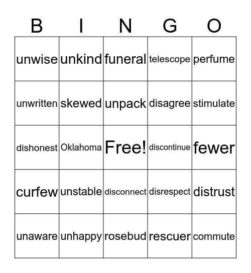Review Bingo Card