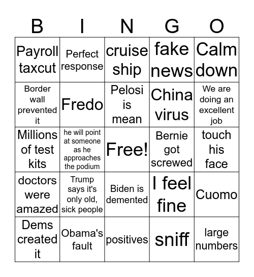 Trump Coronavirus speech Bingo Card