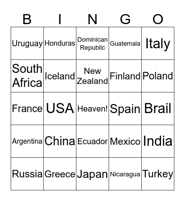 Citizenship Bingo Card
