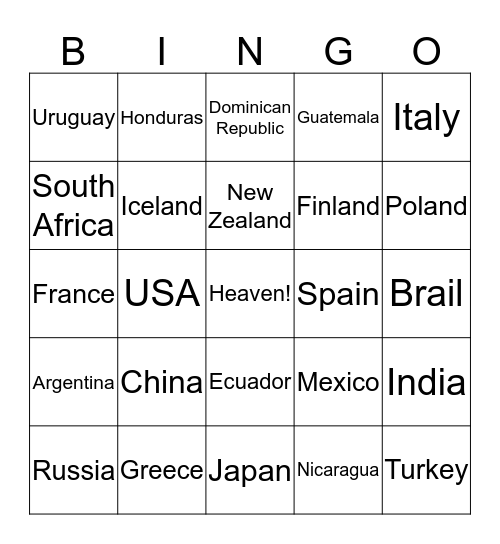 Citizenship Bingo Card