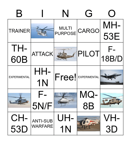 Naval Aircraft Bingo Card