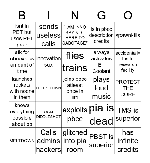 Pinewood Bingo Card