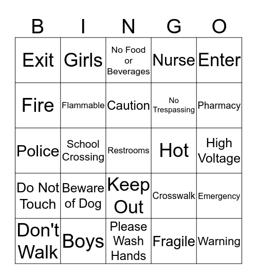 Signs Around You Bingo Card