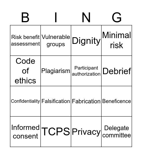 Ethical Bingo  Bingo Card