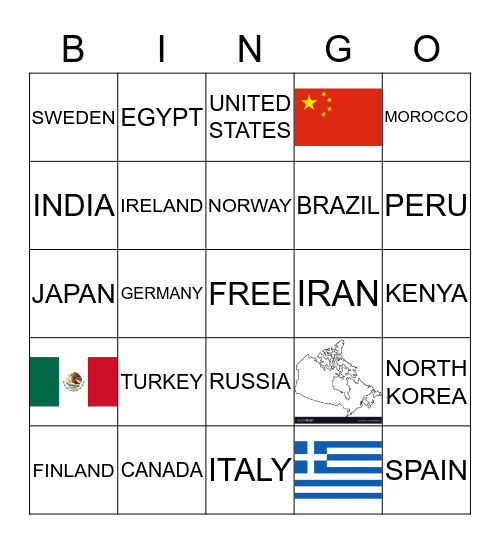 COUNTRIES OF THE WORLD Bingo Card