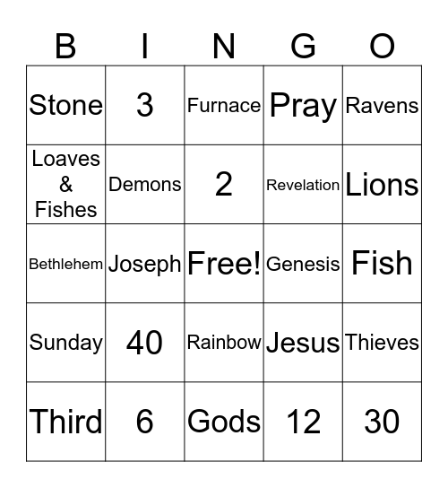 BIble Trivia Bingo Card