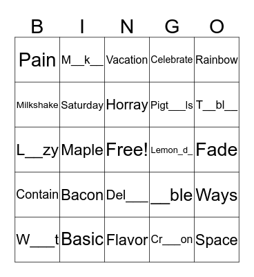 Long Vowel -A Bingo Card
