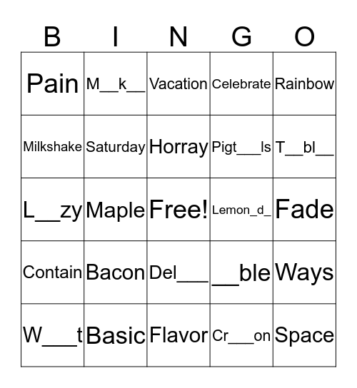 Long Vowel -A Bingo Card