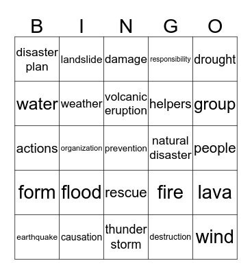 Natural disaster bingo Card