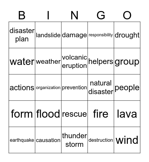 Natural disaster bingo Card