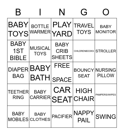 Baby Gift Idea Bingo Card