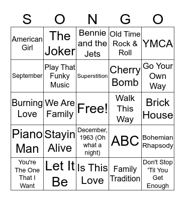Round One - 70's  Bingo Card
