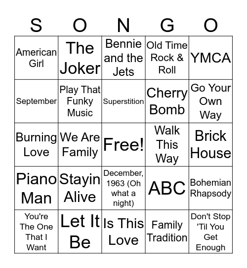 Round One - 70's  Bingo Card