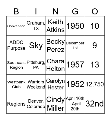 Desk and Derrick Club of Victoria Bingo Card