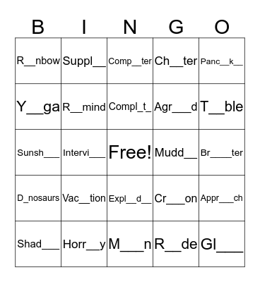Long-Vowels Sounds-A,E,I,O,U Bingo Card