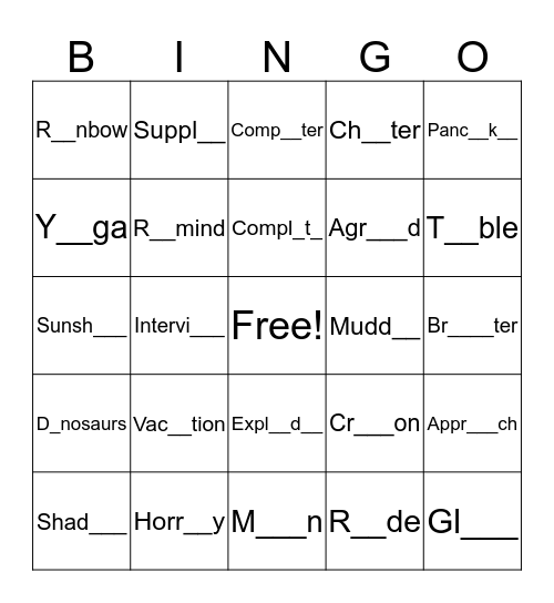 Long-Vowels Sounds-A,E,I,O,U Bingo Card
