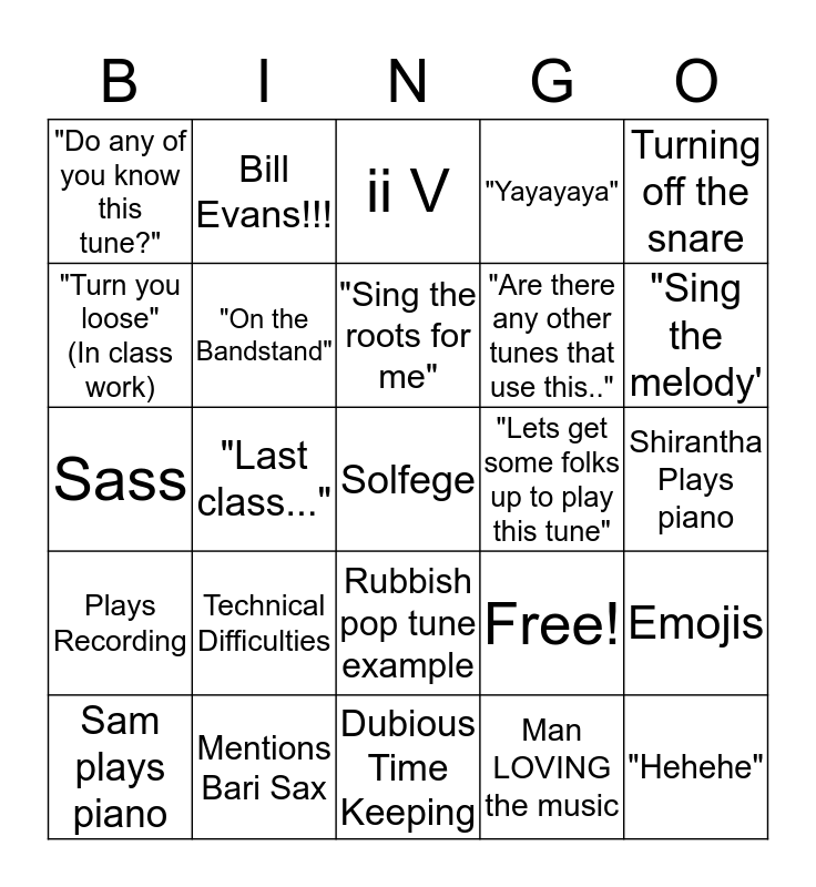 THEORY BINGO!!!! Bingo Card