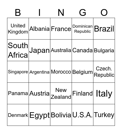 Countries involved in WWII Bingo Card